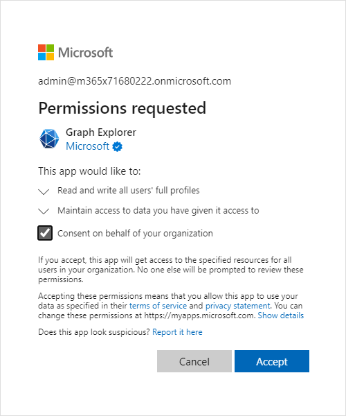 Approbation de la permission User.ReadWrite.All