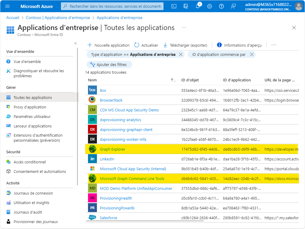 toutes les applications de votre tenant